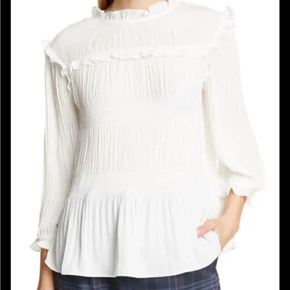 Ted baker NEW Airlie pleated smocking high neck top ivory US size 8